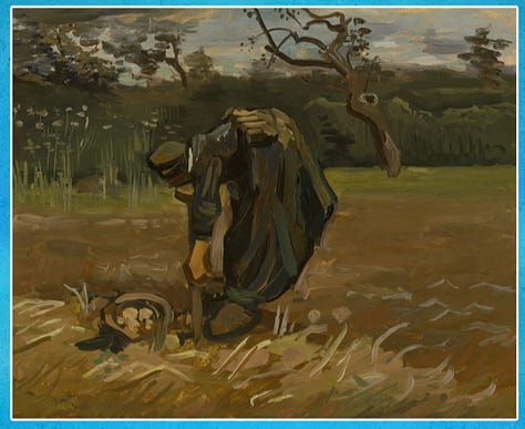 three potato themed paintings from the nineteenth century
