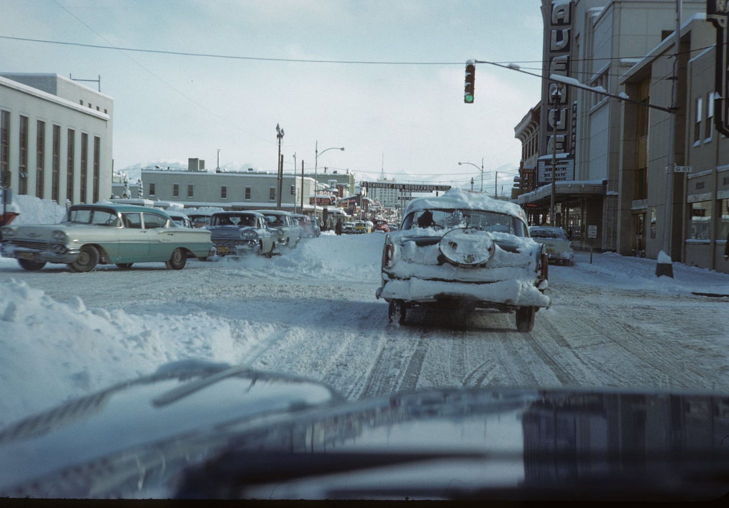 Winter time on 4th Avenue in Anchorage, Alaska.