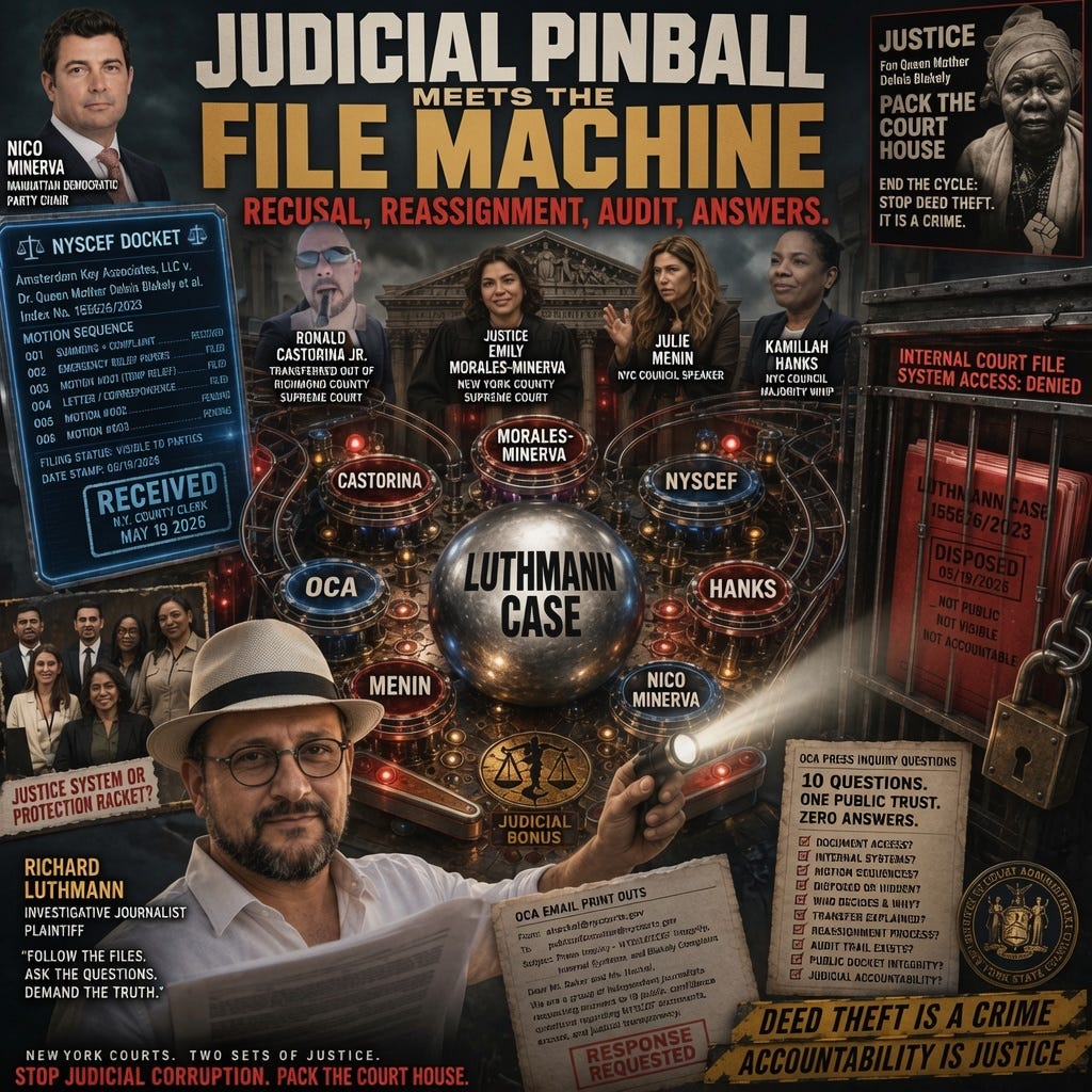 Judicial Pinball Explodes: Supplemental recusal filing targets Judge Morales-Minerva, NYSCEF, OCA, NYC Dems, and Ron Castorina’s transfer. Judicial Pinball Explodes: Supplemental recusal filing targets Judge Morales-Minerva, NYSCEF, OCA, NYC Dems, and Ron Castorina’s transfer.