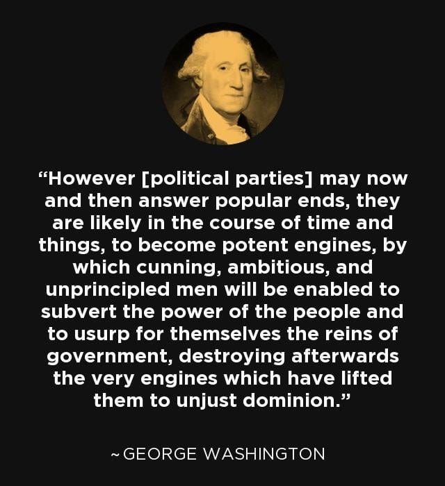 r/Presidents - George Washington on the danger of political parties, 1796