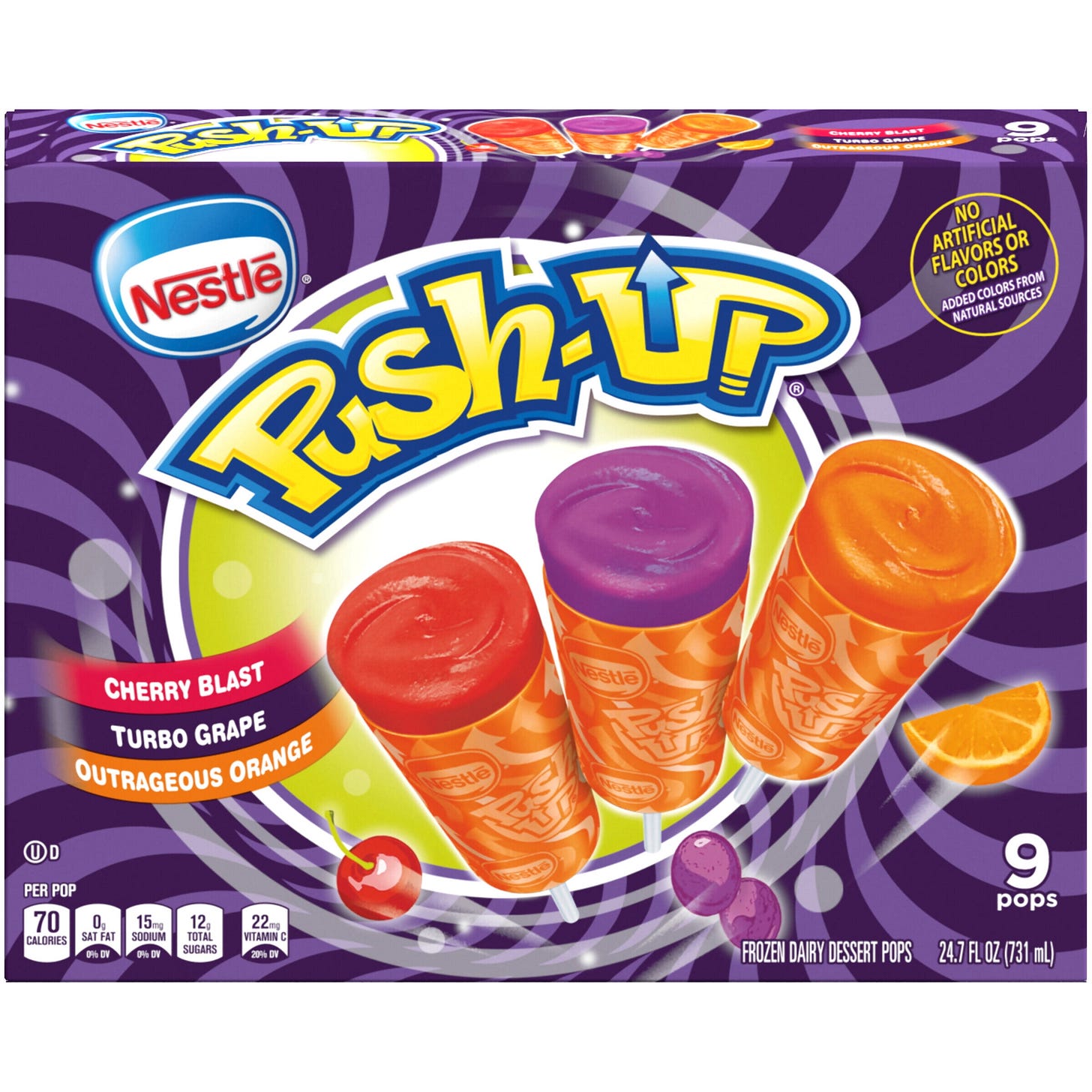 NESTLE PUSH-UP Cherry Blast, Turbo Grape & Outrageous Orange Frozen Dairy  Dessert Bars Variety Pack 9 ct Box