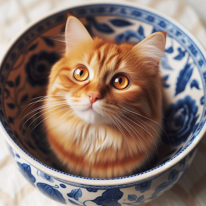 A cat sitting in a bowl