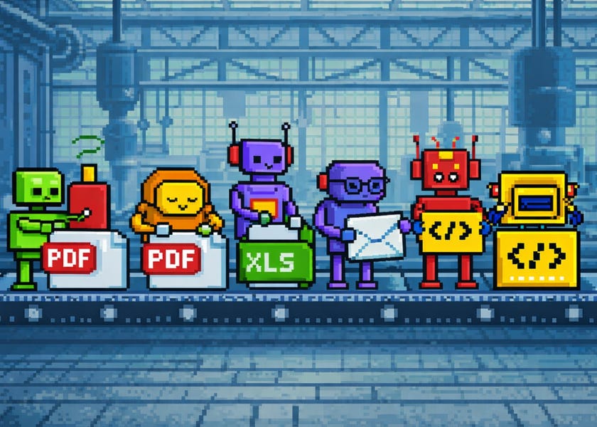 Robots on conveyer belt