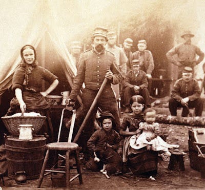 Union soldier's camp with family Courtesy Library of Congress, LC-DIG-cwpb-01663