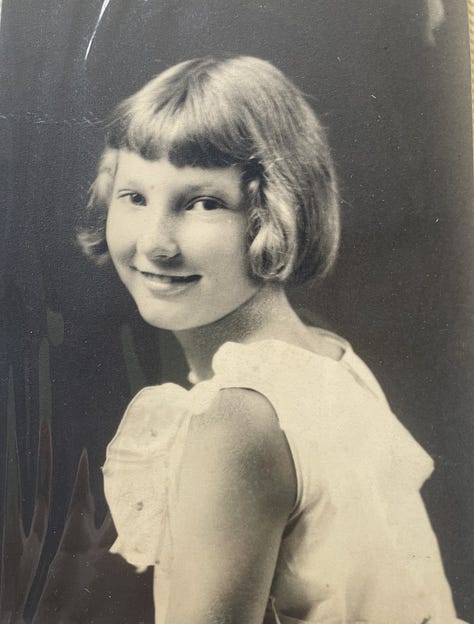 Black-and-white photos of a young girl, a mother and young daughter, and another young daughter.