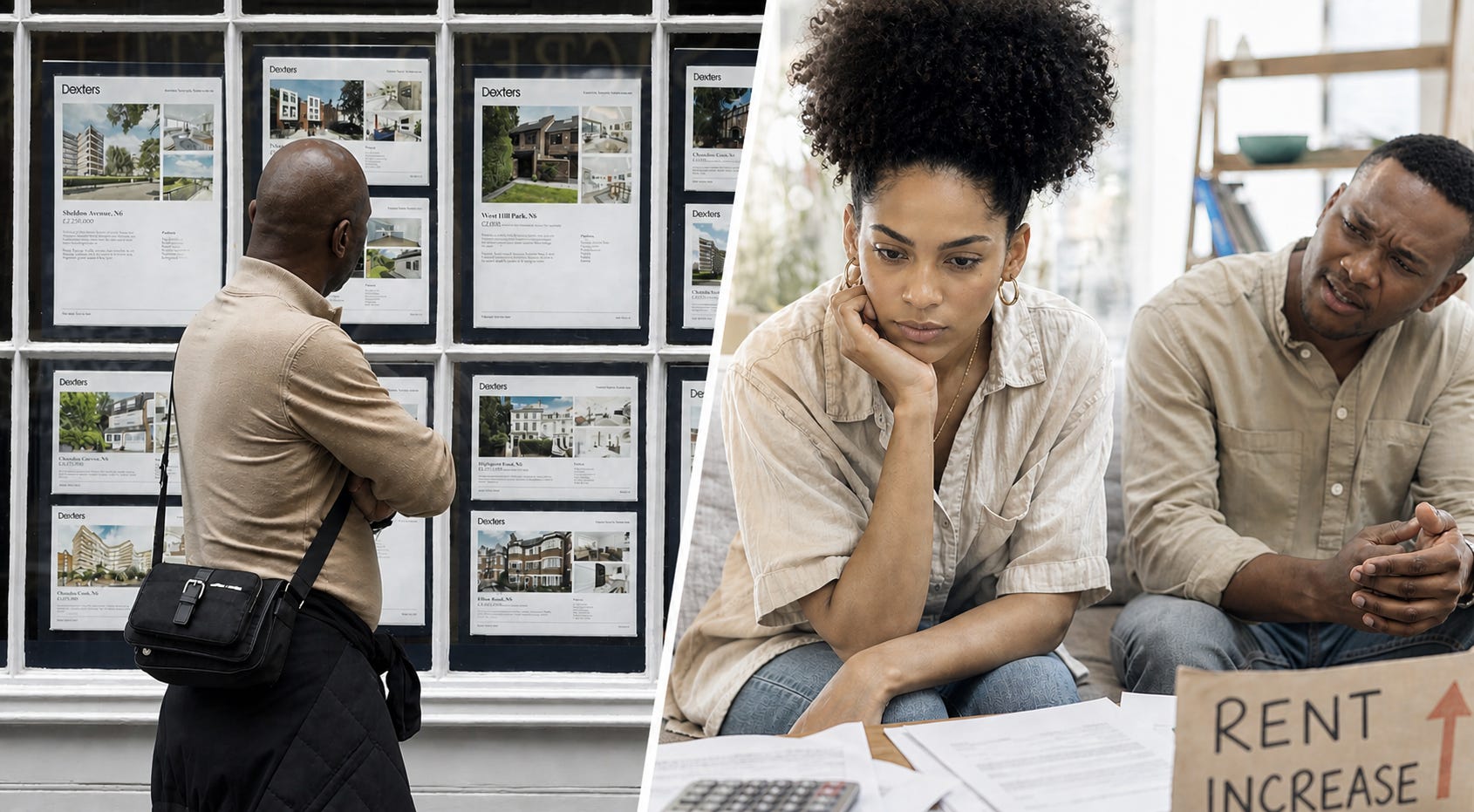A tale of two realities: rising property values on the street, and rising pressure at home, as the global rental squeeze tightens on everyday people.