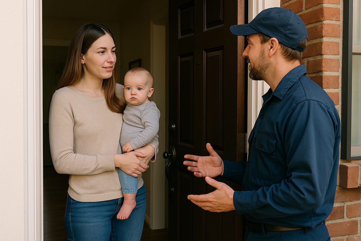 A person talking to a person holding a baby
AI-generated content may be incorrect. A person talking to a person holding a baby
AI-generated content may be incorrect.