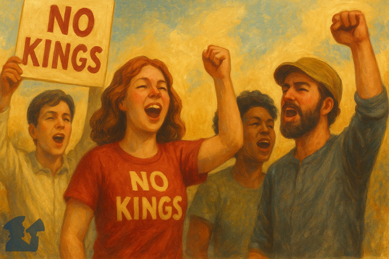 Illustration of happy No Kings protesters