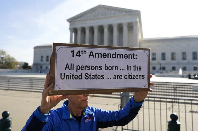 People demonstrate outside the U.S. Supreme Court ahead of U.S. President Donald Trump's arrival on April 01, 2026 in Washington, DC. 
