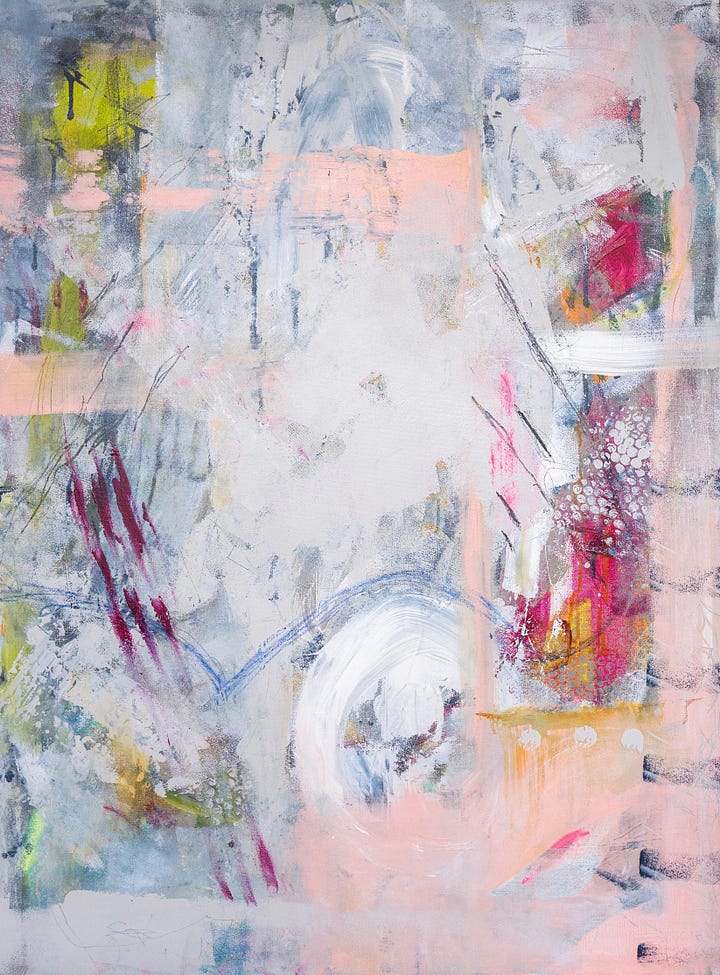 Colourful abstract acrylic paintings on large canvas by Kate Rogers