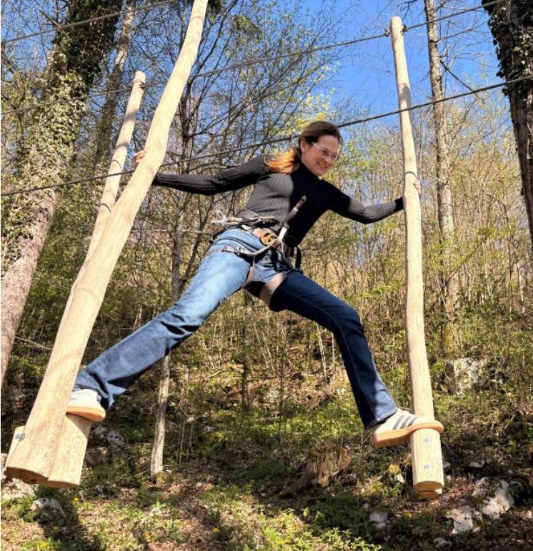 me, taking a big step, being in unfamiliar territory, trusting the process, and smiling while doing it.