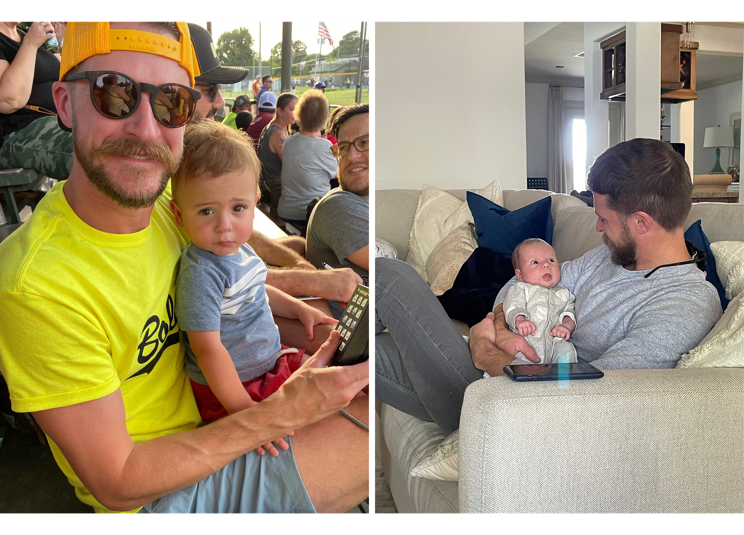 An uncle holding his nephew in two pictures An uncle holding his nephew in two pictures