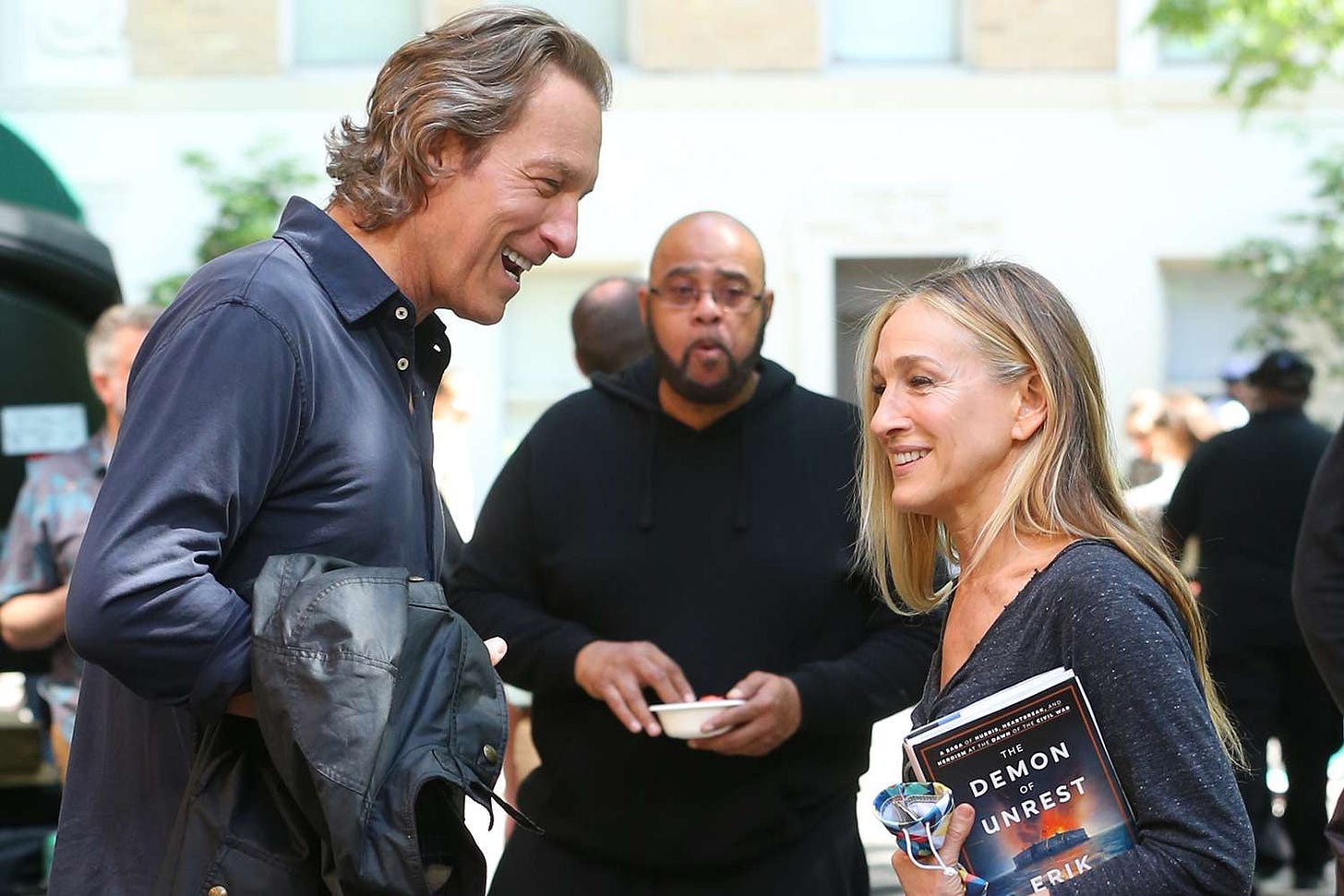 Sarah Jessica Parker reunites with John Corbett on the set of 'And Just Like That' filming in New York City.