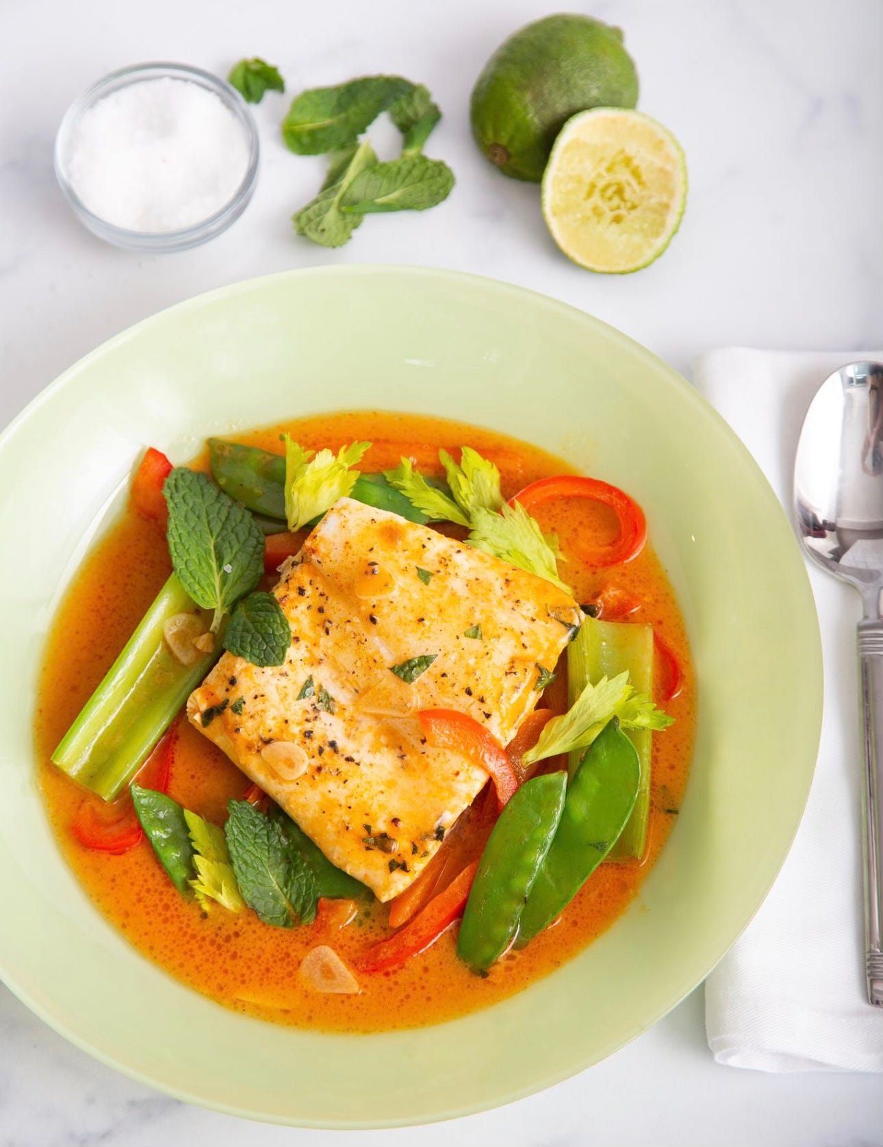 One Pan Halibut with Red Curry & Spring Vegetables