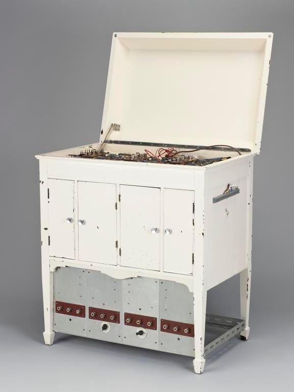 Part 2 of Oramics machine, 1959, used to create electronic synthesized music and developed by Daphne Oram, co-founder Part 2 of Oramics machine, 1959, used to create electronic synthesized music and developed by Daphne Oram, co-founder