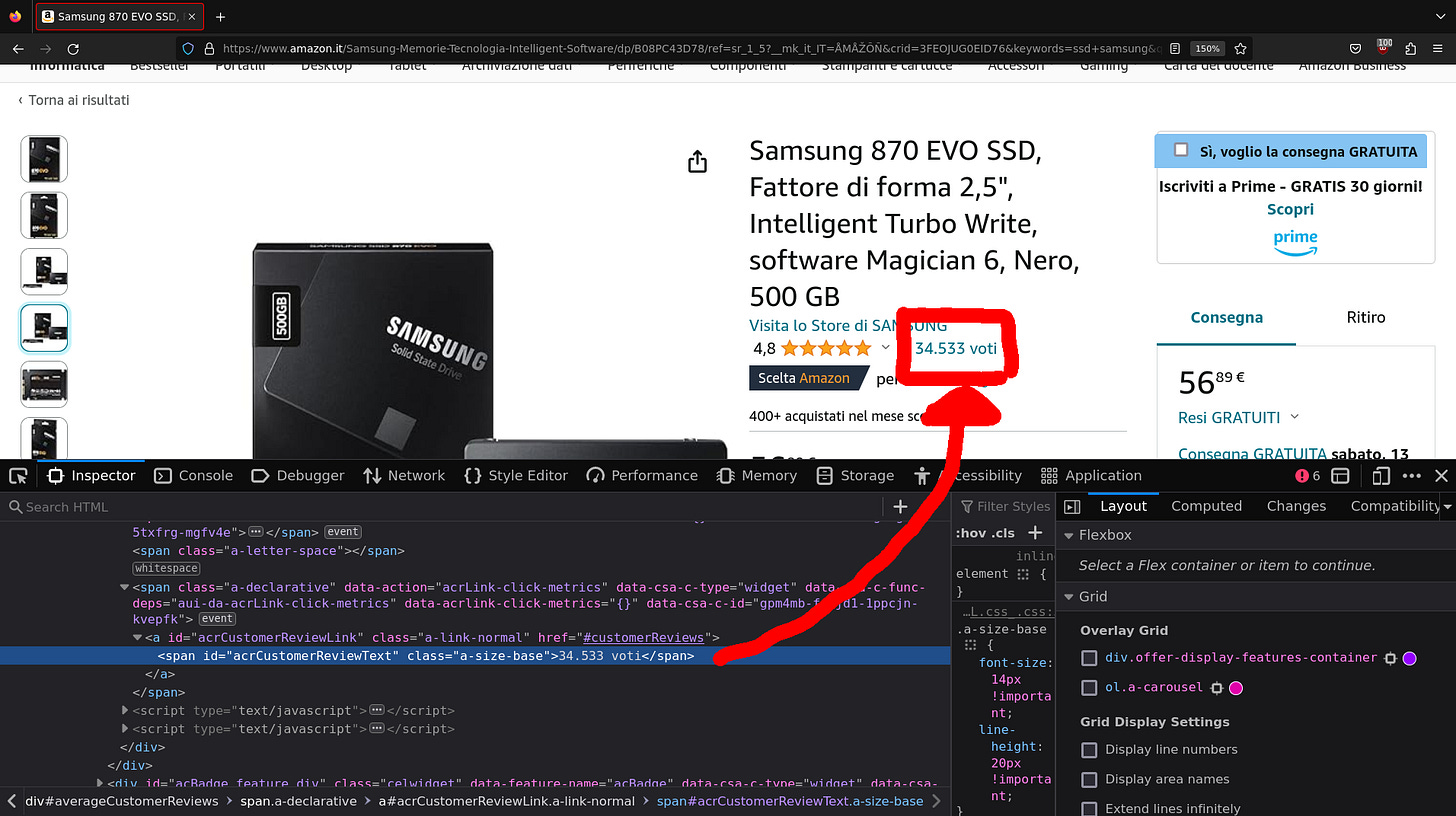 Reviews shown with a `span` HTML element