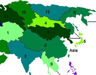 Asia in map of the game Risk Asia in map of the game Risk
