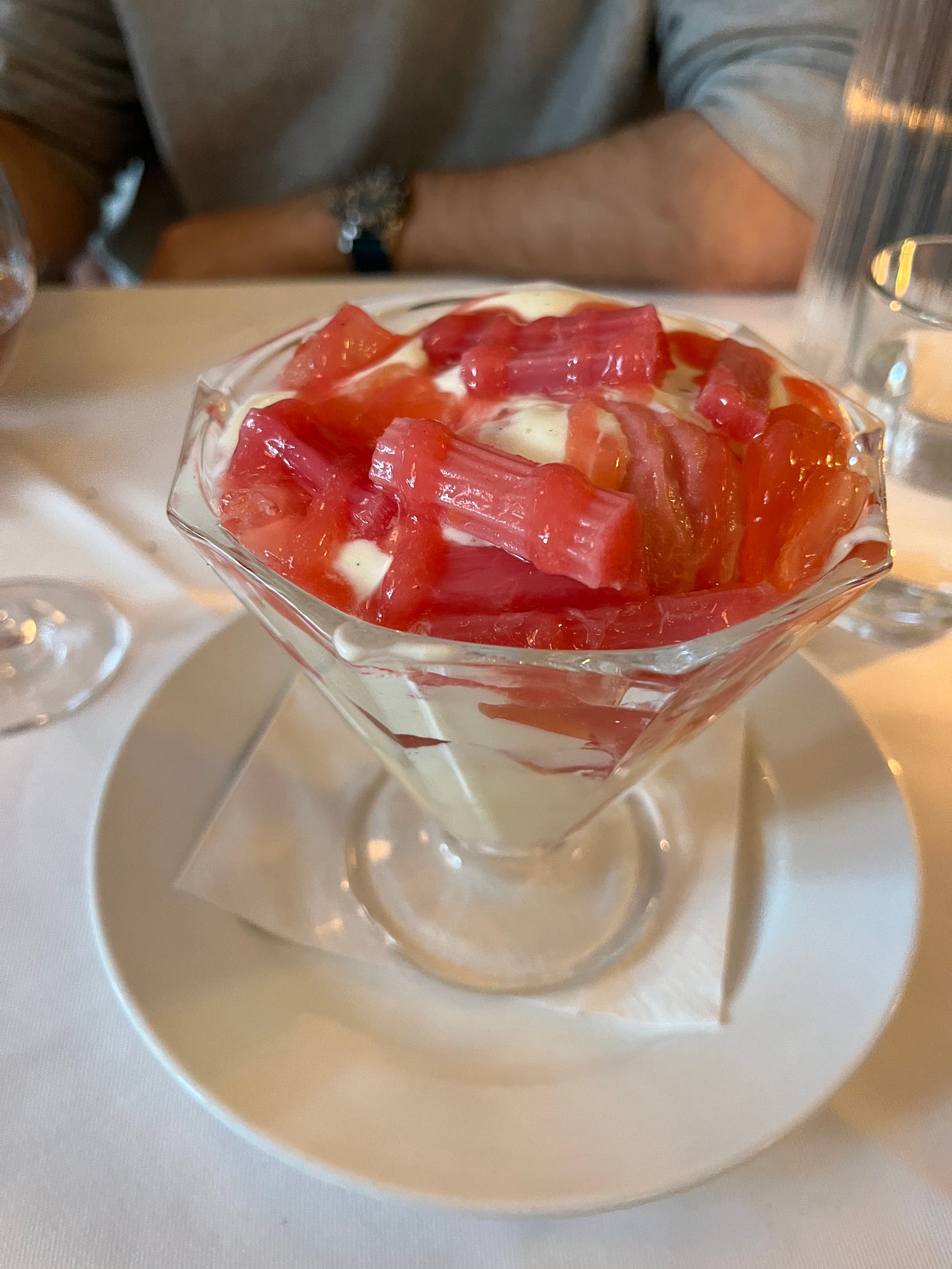The rhubarb knickerbocker glory.