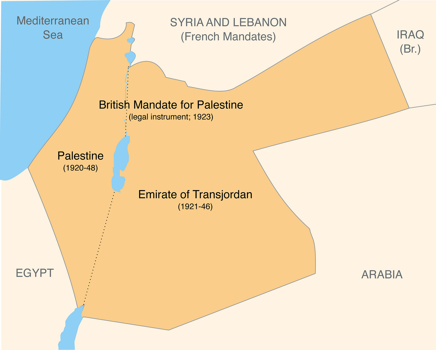 Map of Palestine and Transjordan after World War One Map of Palestine and Transjordan after World War One