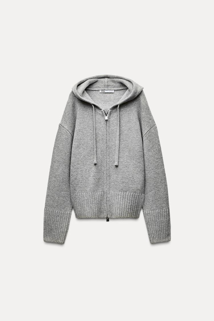 Zara KNIT HOODED SWEATER - Light gray - Image 7