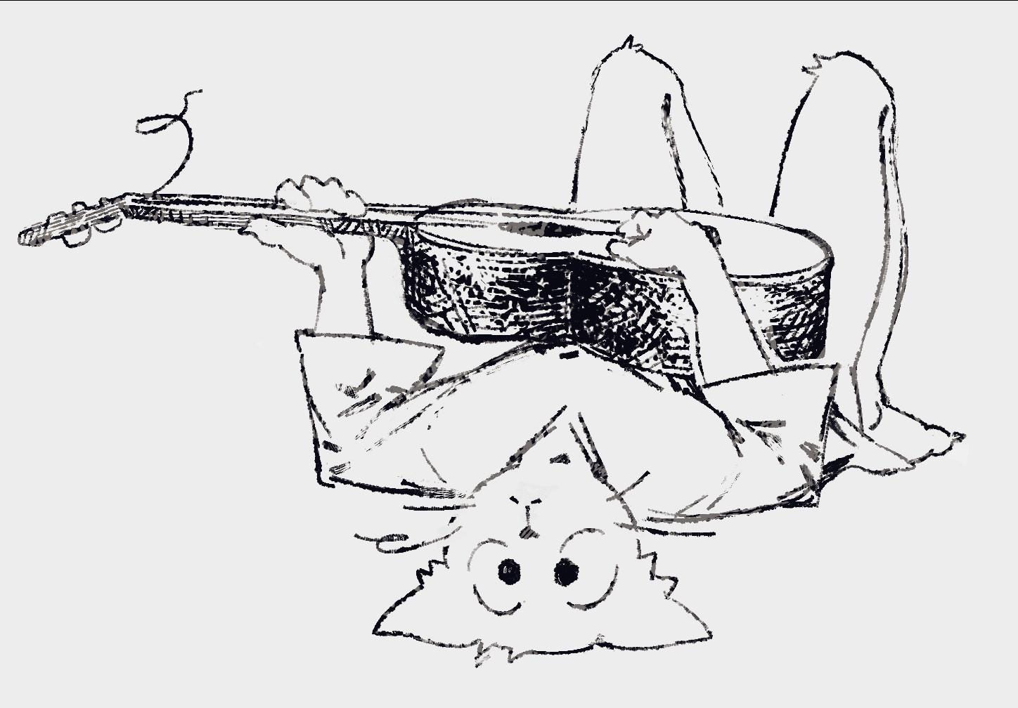 r/anthroswim - sketch of a guitar and a bag.