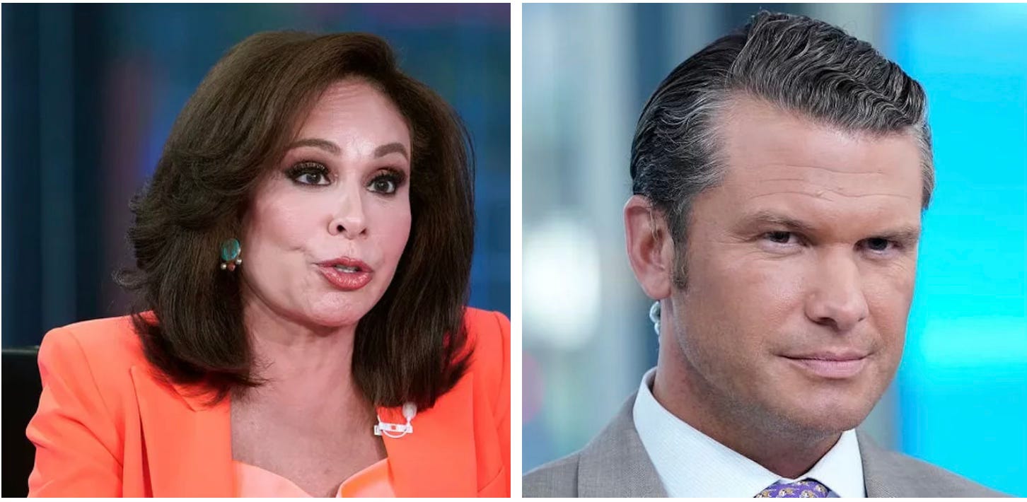Jeanine Pirro and Pete Hegseth in Vicious Fight over Eyebrow Pencil