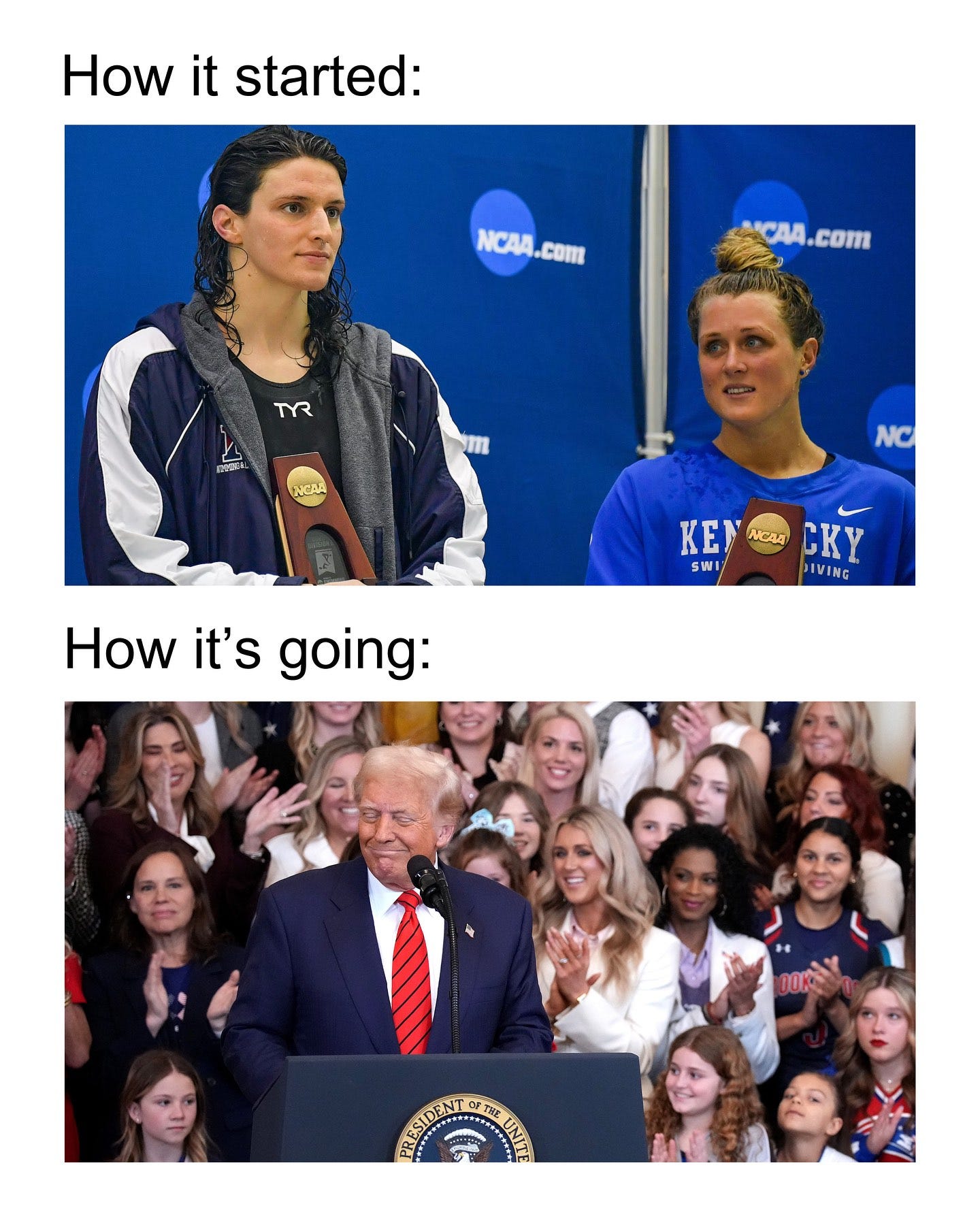 May be an image of 8 people, people playing tennis and text that says 'How it started: NCAA.com NCAA com CAA.com TYR EJESAL NCAA NO KEN KENNCCKY Κι MCAA CKY SWI WI/ IVING How Howit'sgoing: it's going: ooRl ល)'