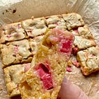 Supersize Me! Rhubarb, brown butter and stem ginger blondies (Barbies) 