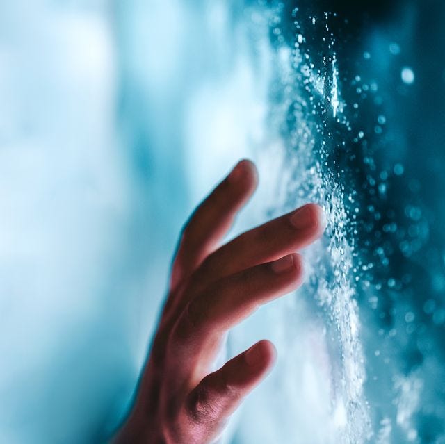 a person touching the digital portal interaction with the unknown and cosmic exploration