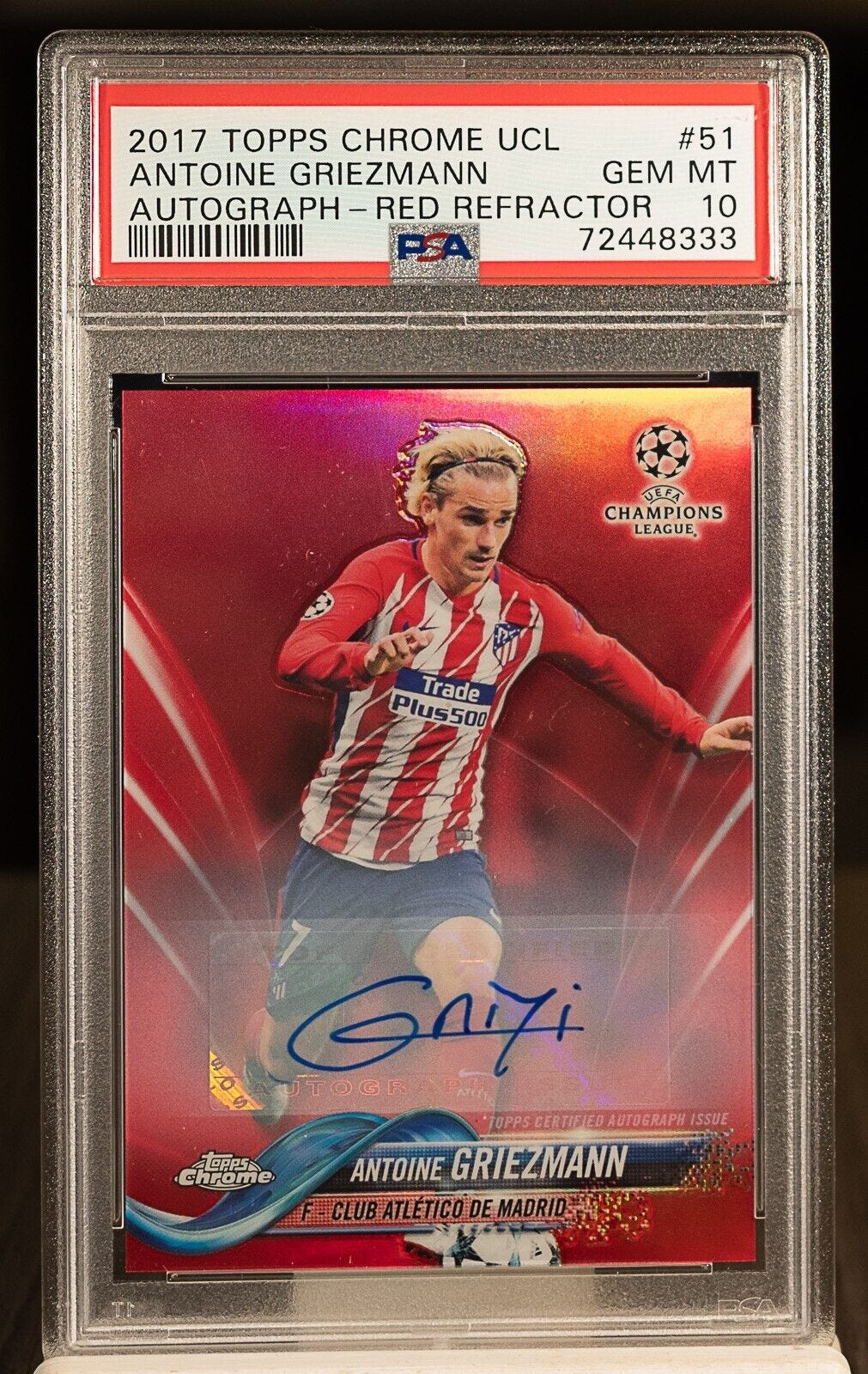 72448333 ANTOINE GRIEZMANN 2017 Topps Chrome Red Refractor Auto 10/10 PSA 10 - Picture 1 of 2