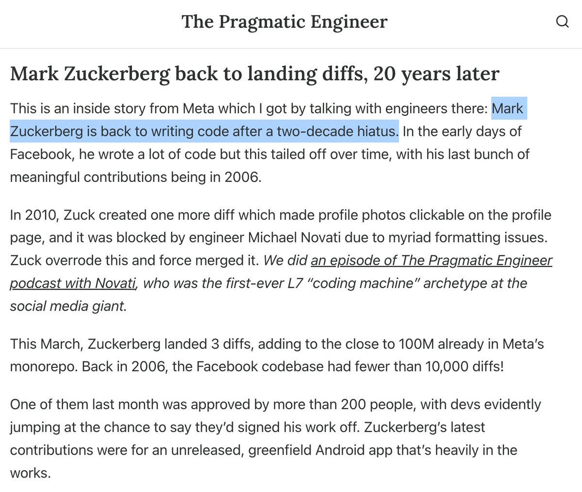Mark Zuckerberg schiebt nach 13 Jahren wieder Code in Produktion Mark Zuckerberg schiebt nach 13 Jahren wieder Code in Produktion