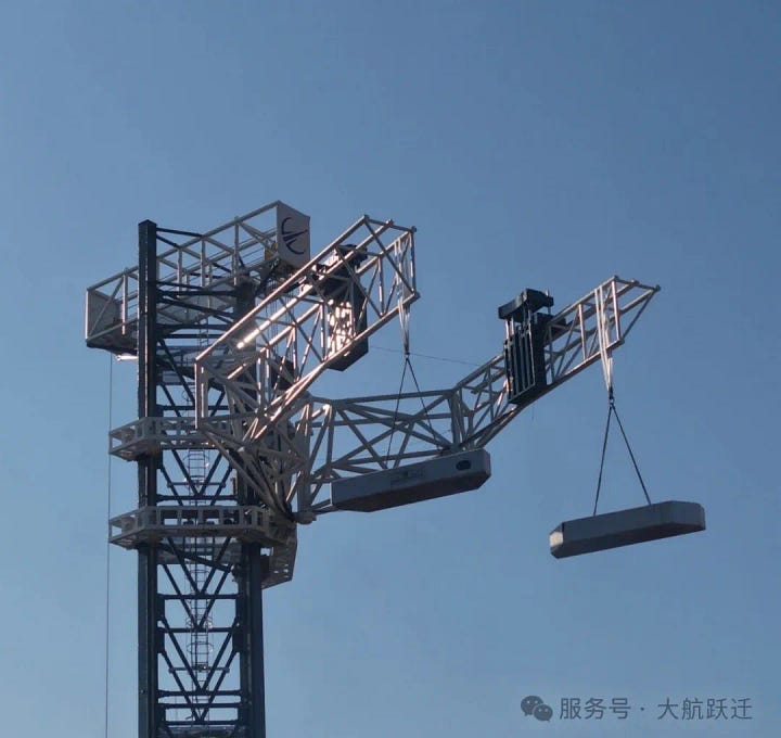 Cosmoleap's prototype rocket recovery tower during testing with large weights.