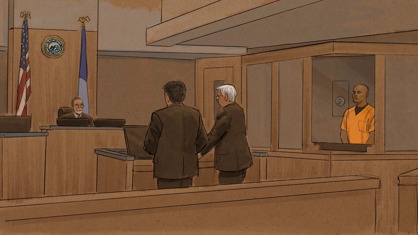 Christian Castro, an ICE agent charged with shooting and injuring Julio Cesar Sosa-Celis and then lying about the circumstances surrounding the shooting, stands for his first hearing Thursday, Sept. 17, 2026. (Court sketch by Cedric Hohnstadt) Christian Castro, an ICE agent charged with shooting and injuring Julio Cesar Sosa-Celis and then lying about the circumstances surrounding the shooting, stands for his first hearing Thursday, Sept. 17, 2026. (Court sketch by Cedric Hohnstadt)