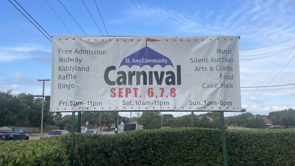A banner touting the 2024 edition of the St. Ann Community Carnival