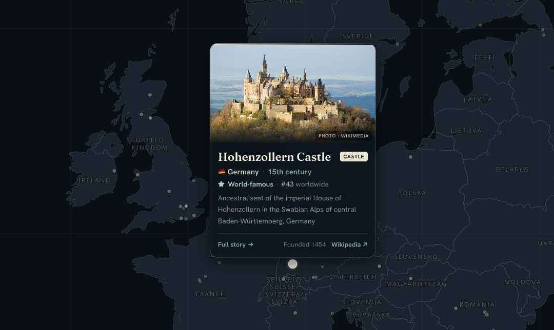 Interactive map of the world’s castles, fortresses, palaces and ruins