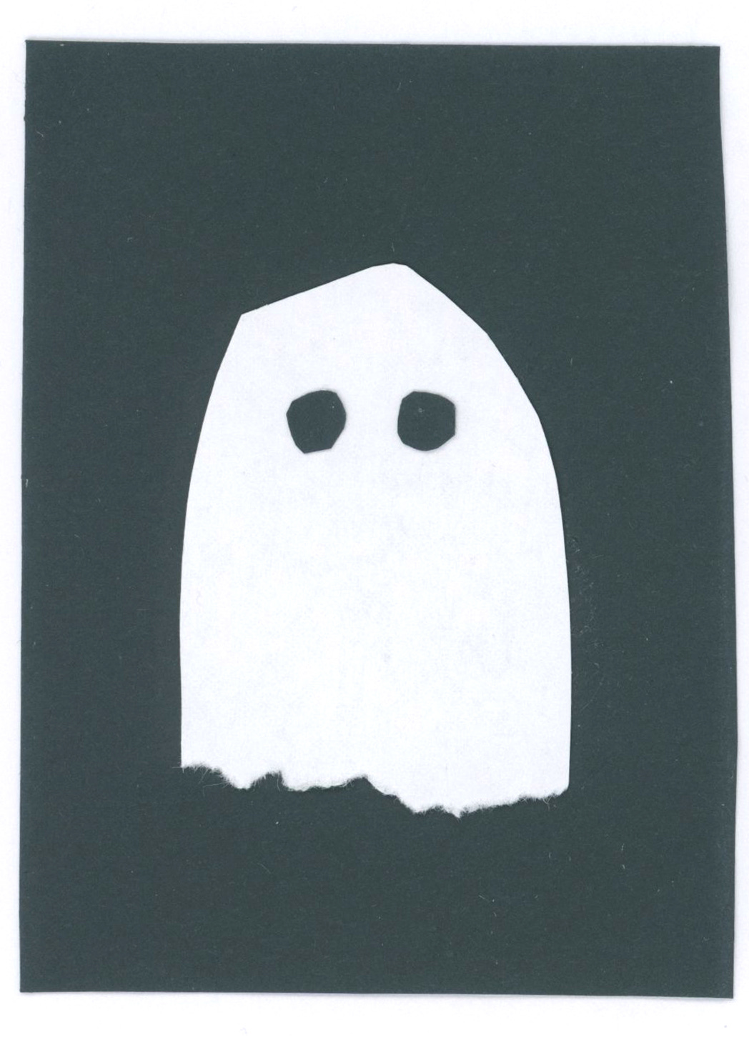Collage image of a ghost staring straight ahead by illustrator Nanette Regan