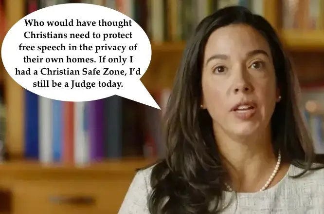 Disgraced Judge Michelle Odinet says, “Who would have thought Christians need to protect free speech in the privacy of the their own homes.” Disgraced Judge Michelle Odinet says, “Who would have thought Christians need to protect free speech in the privacy of the their own homes.”