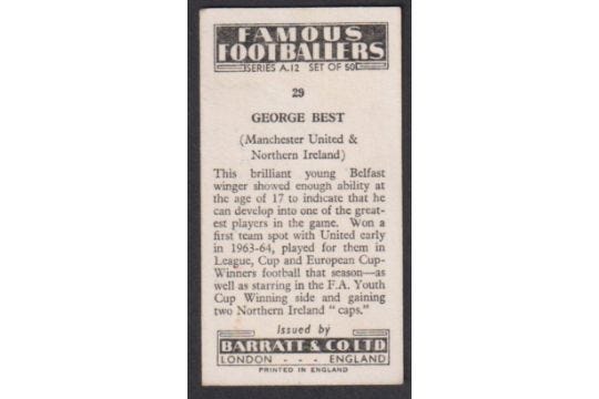 Trade card, Barratt's, Famous Footballers Series A12 no 29, George Best, rookie card (gd) (1) - Image 2 of 2