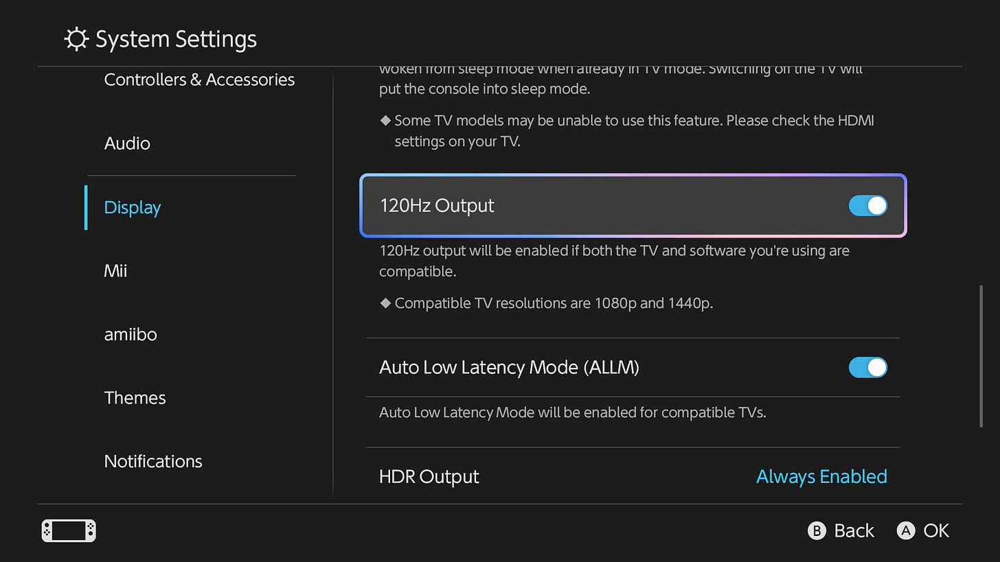 Nintendo Switch 2 120Hz Output