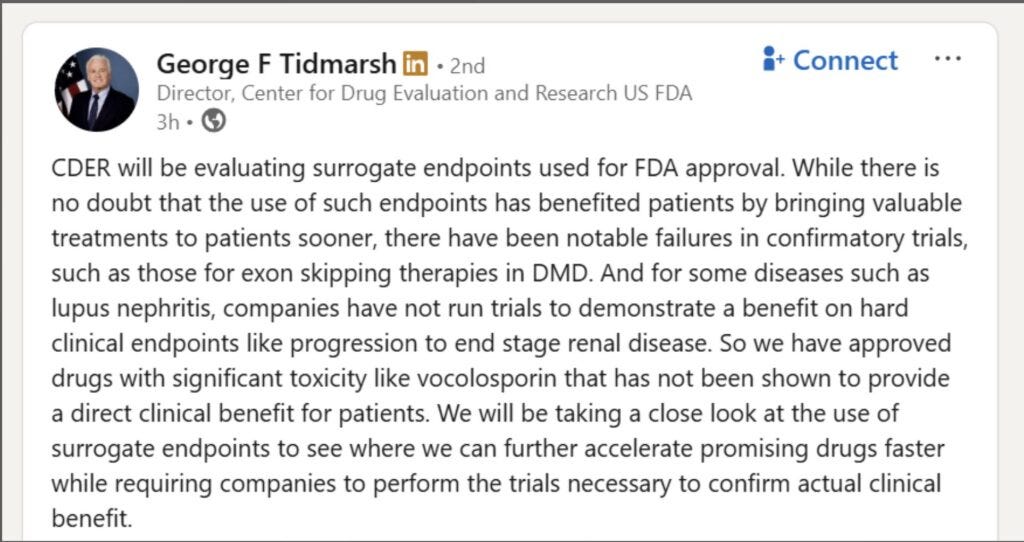 A LinkedIn post by the FDA's George Tidmarsh A LinkedIn post by the FDA's George Tidmarsh