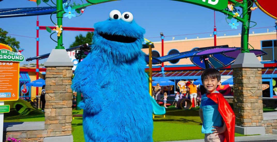 Cookie Monster at Sesame Place theme park