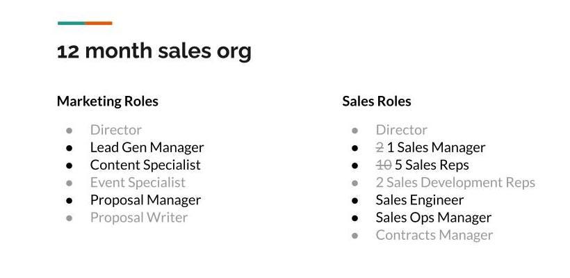 Sample sales org 12 mos from series A