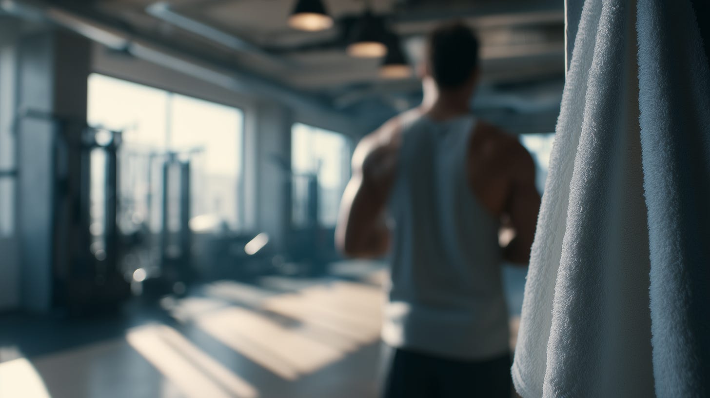 Fit muscular man in the gym early morning.