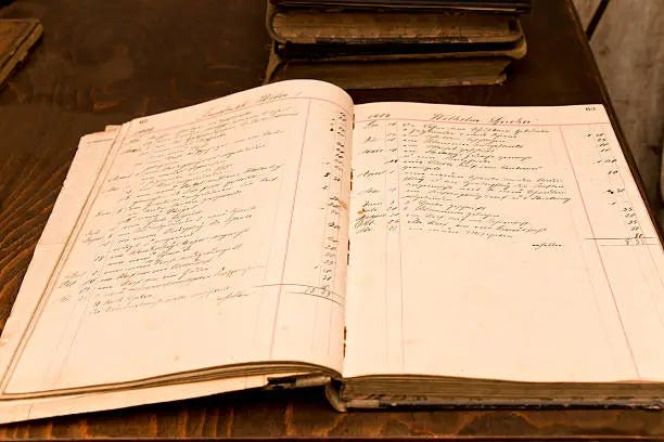 A saver's ledger, kept by hand A saver's ledger, kept by hand