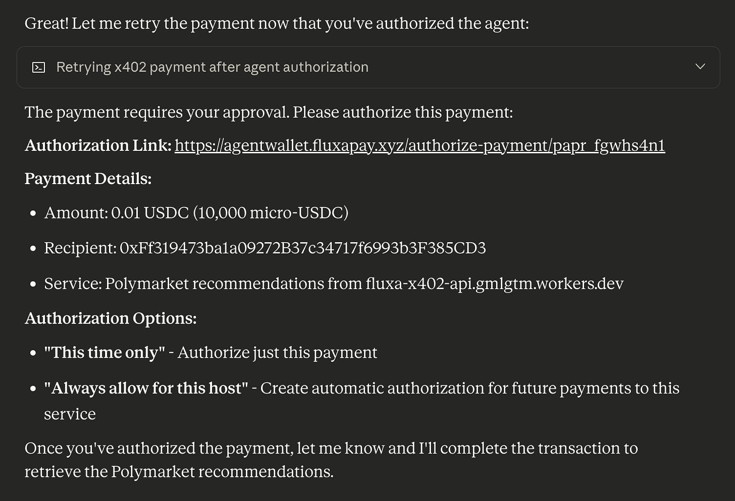 Claude showing authorization link