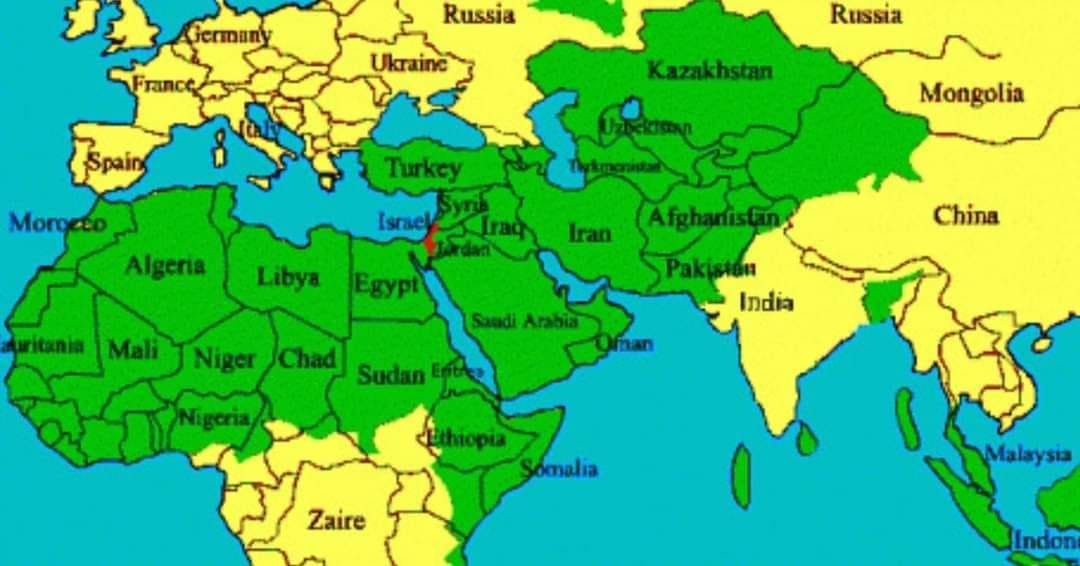 Green : Muslim majority. Red : So called Israel. We truly are one of the  worst of Muslim generations. : r/Izlam