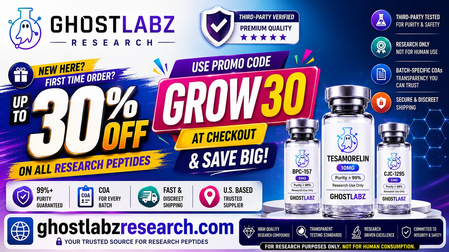 Searching for a GhostLabz discount code before placing a research-products order? The promotional code supplied for this offer is GROW30, which gives up to 30% off when the applicable promotion applies to your order. Start with the official GhostLabz offer using GROW30, then enter GROW30 during checkout and confirm the discount shown before completing the purchase.