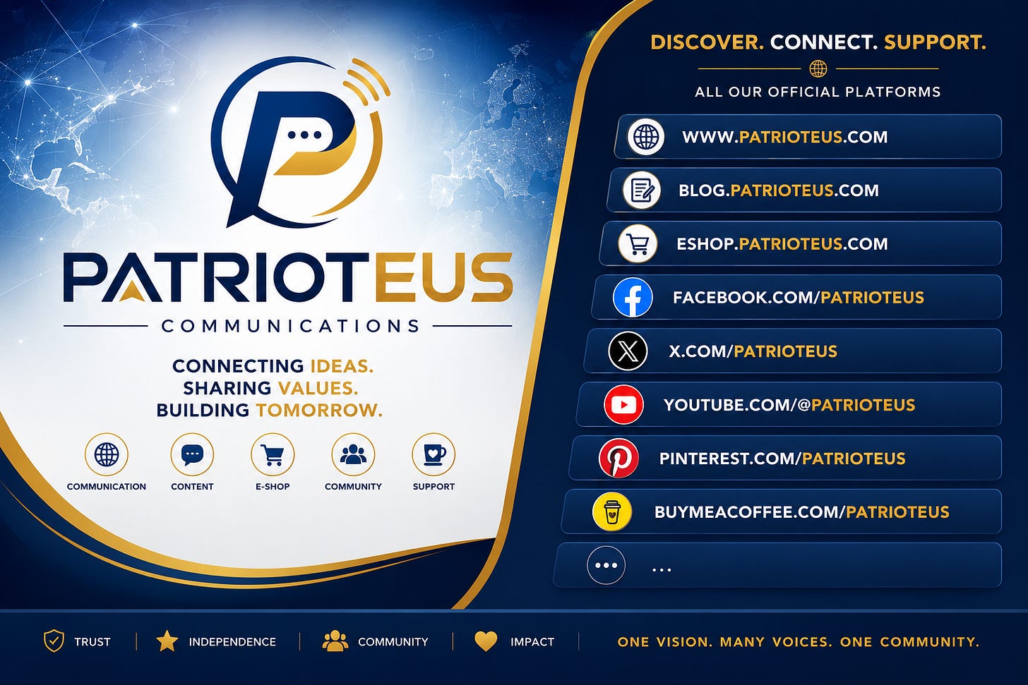 WWW.PATRIOTEUS.COM BLOG.PATRIOTEUS.COM  ESHOP.PATRIOTEUS.COM FACEBOOK.COM/PATRIOTEUS X.COM/PATRIOTEUS YOUTUBE.COM/@PATRIOTEUS PINTEREST.COM/PATRIOTEUS BUYMEACOFFEE.COM/PATRIOTEUS