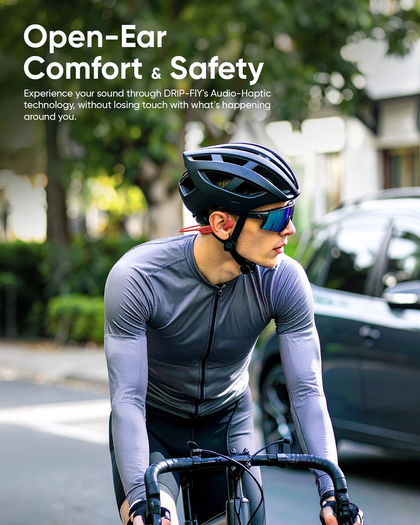 drip-fly headphones gives open ear comfort with safety easy to wear for hours because they are made of soft materials and have a flexible frame