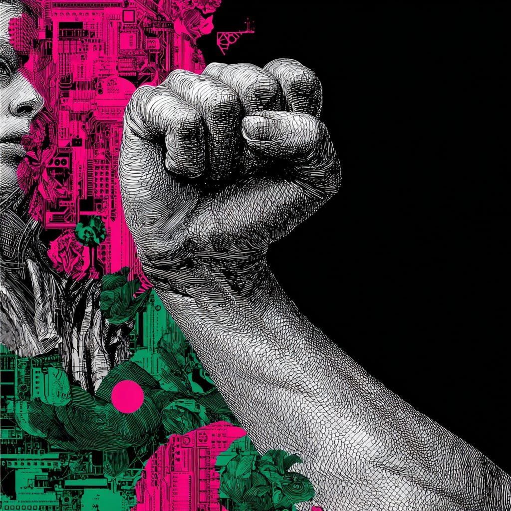 A graphical key visual with a biceps muscle representing power and confidence in the style of a colorful black and white very thin lines sketch with one accent color on the main subject - Use for accent colors pink #e11a72 and green #65a30d color. The rest of the image should be black and white. If the user ask for anothe accent color, change it accordingly. - The image orientation should be square. - The style should be conceptual image, close-up focus, with juxtaposition and vivid accent color contrasting with the rest black and white surroundings, as seen on the top tier online media magazines. - Derrive the subject of the image from the input article. - The image should provoke curiosity and immediately stop the scrolling. - The image should have minimalistic design. - The sketch should be fine and abtrsact. - The concept shiuld visualize the main idea of the article.